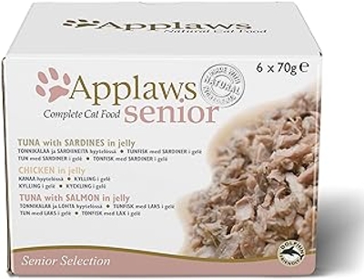 Applaws Natural Complete Wet Kattenvoer voor oudere volwassen katten, multipack tonijn en kip, keuze in gelei, 6 x 70 g - natvoer katten