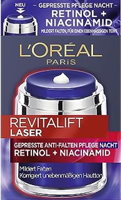 L'Oréal Paris Revitalift Geperste anti-rimpel nachtverzorging met retinol en niacinamide, nachtcrème tegen rimpels en voor een gelijkmatig huidbeeld, 50 ml