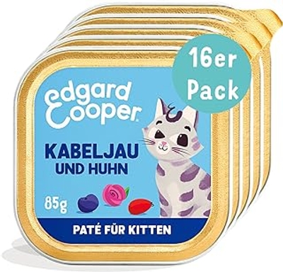 Edgard & Cooper Natvoer voor katten, graanvrij, kitten, junior, gesteriliseerd of actief kattenvoer, natuurlijk paté, 85 g x 16 kabeljauw & kip, smakelijk en uitgebalanceerd voedsel - natvoer katten