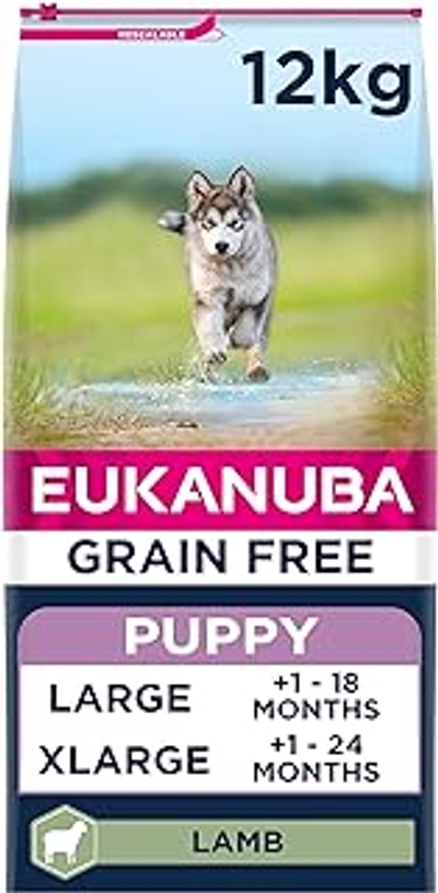 EUKANUBA Grain Free voer voor puppy's van grote rassen, rijk aan lam, 12 kg - hondenbrokken