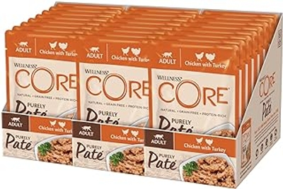 Wellness CORE Purely Paté kip & kalkoen, paté voor katten, nat kattenvoer met een hoog vleesgehalte, graanvrij, 24 x 85 g, brand is Wellness CORE. - natvoer katten