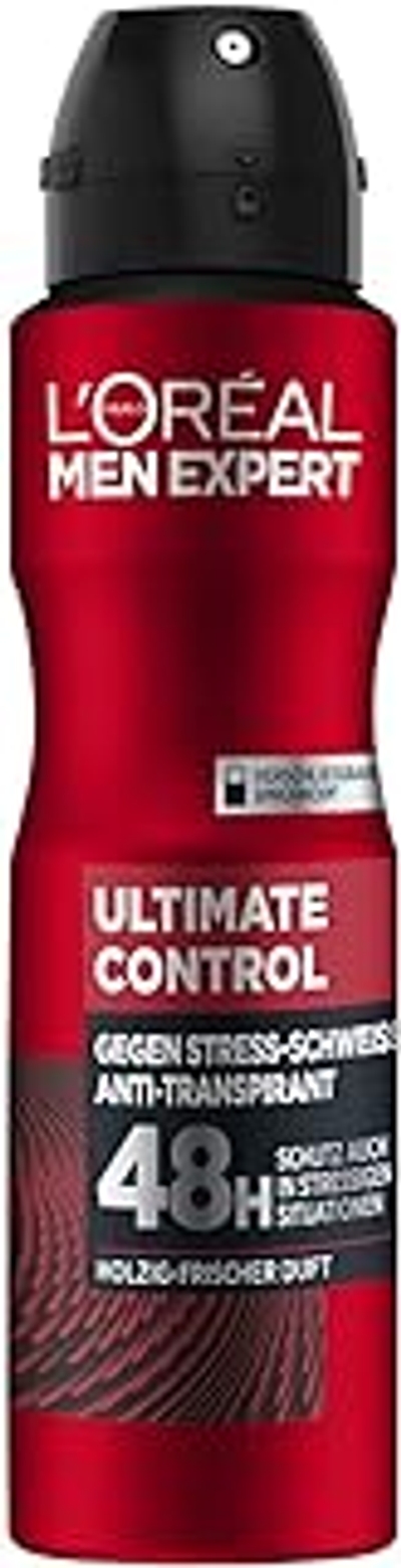 L'Oréal Men Expert Lichaamsverzorging, effectieve deospray voor mannen tegen stresszweet voor maximaal 48 uur frisheid, Ultimate Control, 6 x 150 ml