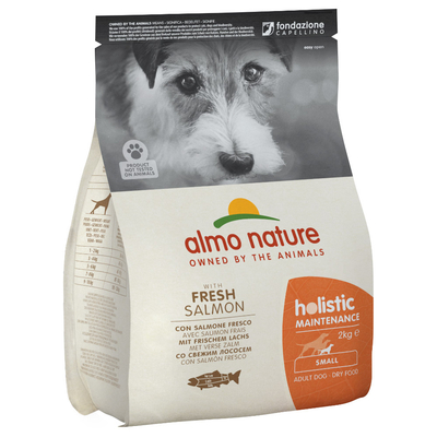 Almo Nature Hond Holistic Droogvoer voor Kleine Hondenrassen - Maintenance - Rundvlees, Kip, Zalm, Lam of Vette vis in 400gr of 2kg - Smaak: Zalm, Gewicht: 2kg