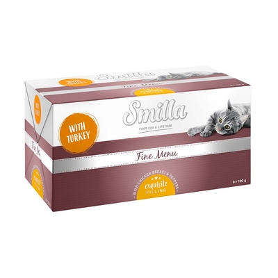 Smilla Fine Menu met Voortreffelijke Vulling 24 x 100 g -  Kalkoen, kipfilet en paprika - natvoer katten