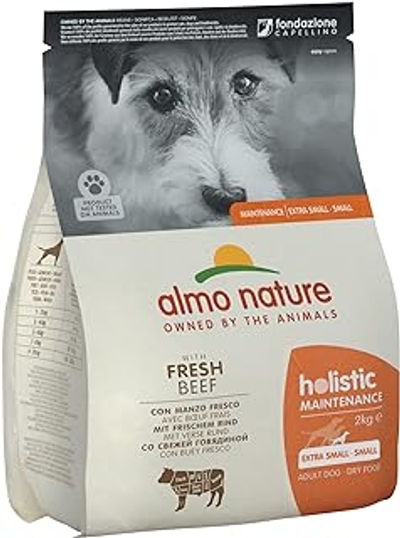Almo Nature Hond Holistic Droogvoer voor Kleine Hondenrassen - Maintenance - Rundvlees, Kip, Zalm, Lam of Vette vis in 400gr of 2kg - Smaak: Rundvlees, Gewicht: 2kg