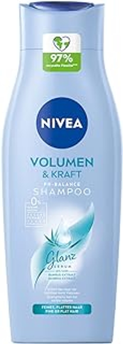 NIVEA Volume & Kraft pH-balans shampoo 400 ml, volume shampoo met bamboe-extract, siliconenvrije haarshampoo voor zichtbaar volume en stralende glans