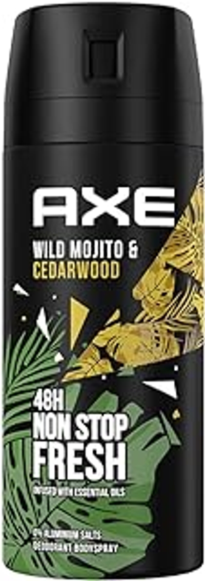 Axe Wild Bodyspray & deospray voor heren, groen mojito & cederhout deodorant zonder aluminium, 48 uur bescherming tegen lichaamsgeur 1x 150 ml