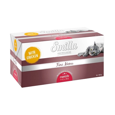 Smilla Fine Menu met Voortreffelijke Vulling 24 x 100 g - Kip, rundvlees en wortel - natvoer katten