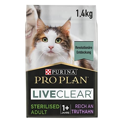 Pro Plan Kat Liveclear Sterilised Kattenvoer, Adult Kattenbrokken voor Gesteriliseerde of Gecastreerde Katten - Rijk aan Kalkoen; 1,4kg - doos van 6 (8,4kg)