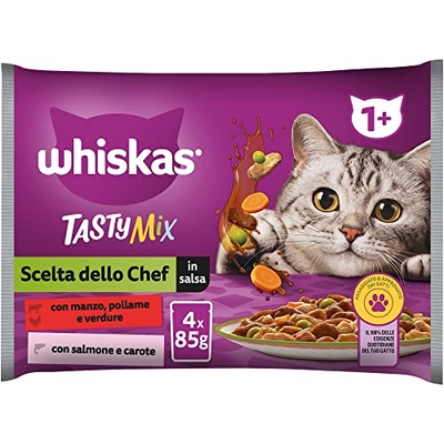Whiskas Tasty Mix Chef, 1+ jaar, natvoer voor katten, 13 verpakkingen met elk 4 zakjes van 85 g (in totaal 52 zakken) - natvoer katten