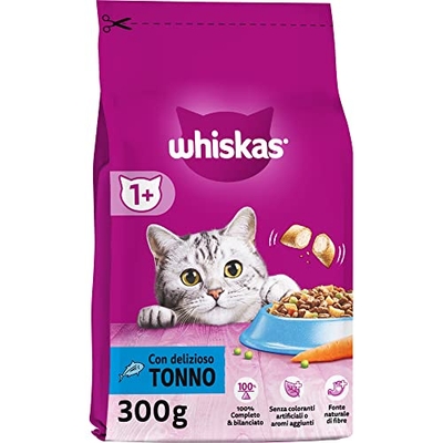 Whiskas Droogvoer Adult 1+ met tonijn - droogvoer voor volwassen katten, 14 x 300 g - kattenbrokken