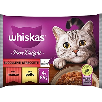 Whiskas Pure Delight Succulenti Natte kattenvoer, 1 jaar, 13 verpakkingen met elk 4 zakjes van 85 g (52 zakjes in totaal) - natvoer katten