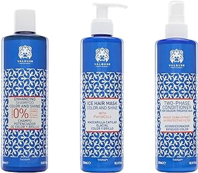 Valquer Professional Haarkleurversterker-pack voor gekleurd haar: Zero% shampoo 400 ml + Ice Effect Mask 100 ml + Bifasic Conditioner 100 ml 1300 g - 3 eenheden