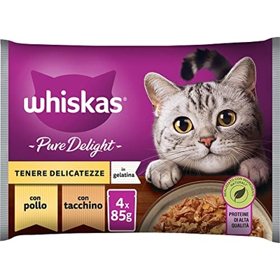 Whiskas Pure Delight Natvoer in gelatine, zak voor volwassen katten, vogelkeuze, 52 x 85 g - natvoer katten