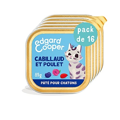 Edgard & Cooper Patée voor kittens, katten, junior, gesteriliseerd of actief, natuurlijk natvoer zonder granen, 85 g x 16 kabeljauw en kip, gezonde voeding smakelijk en uitgebalanceerd - natvoer honden