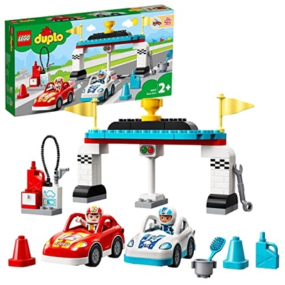 LEGO 10947 DUPLO Town Racewagens Speelgoed Auto Set voor Kinderen van 2 + Jaar, Educatieve Raceauto Speelset, Cadeau voor Peuters en Kleuters