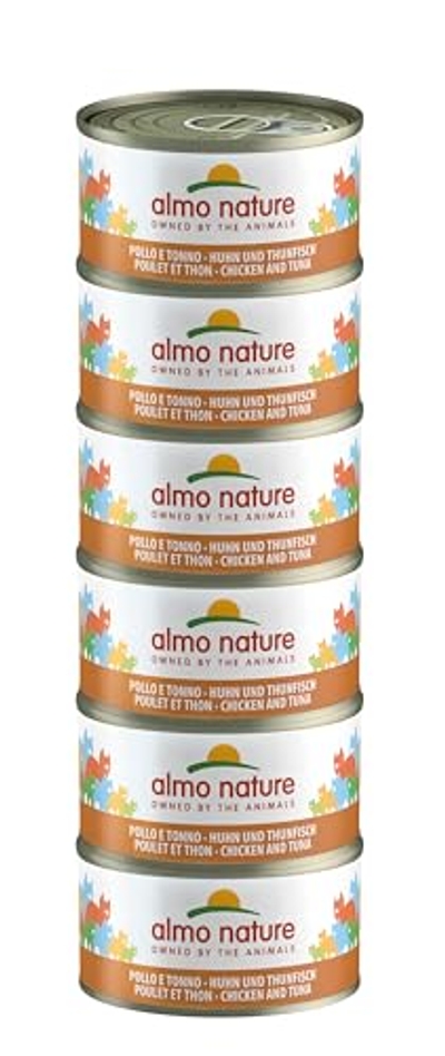 Almo Nature HFC Natural Megapack, natvoer voor katten, kip en tonijn, 6 blikjes à 70 g - natvoer katten