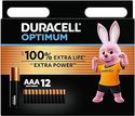 Duracell Optimum AAA-batterijen 12 stuks - 1,5V-alkaline batterijen - Tot 100% extra levensduur of extra kracht - 100% recyclebaar, 0% plastic verpakking - LR03 MX2400