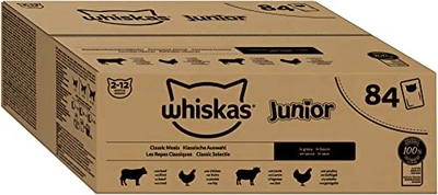 Whiskas Junior Natvoer - Classic - Selectie in saus - maaltijdzakjes 84 x 85g - natvoer katten