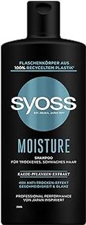 Syoss Moisture Shampoo 440 ml, vochtinbrengende shampoo geeft droog en zwak haar soepelheid, haarshampoo met veganistische formule en kaede-plantenextract