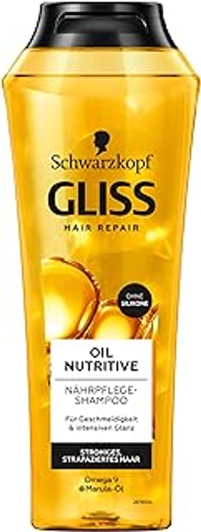 Gliss Shampoo Oil Nutritive 250 ml, haarshampoo biedt intensieve voedingsverzorging voor strochtig, beschadigd haar, verzorgende shampoo geeft een gezonde glans