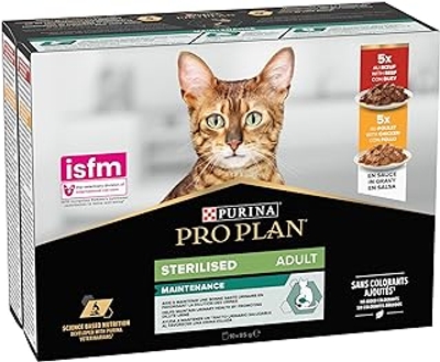 Purina Pro Plan Natvoer voor gesteriliseerde katten, rijk aan kip en ossen, 4 verpakkingen van 10 zakjes à 85 g - natvoer katten