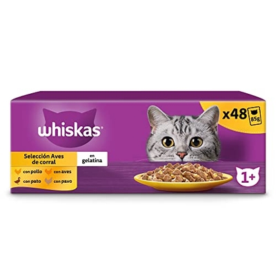 Whiskas Natvoer voor volwassen katten selectie vogels in gelatine multipack (4 x 12 zakjes x 85 g) - natvoer katten