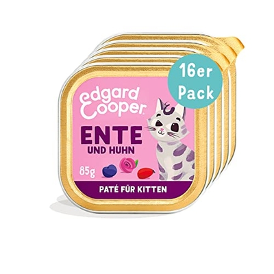 Edgard & Cooper Kattenvoer, nat voer, graanvrij gesteriliseerd of actief kittens, natuurlijke natte 85 g x 16 eend & kip, heerlijk en evenwichtig voer - natvoer katten