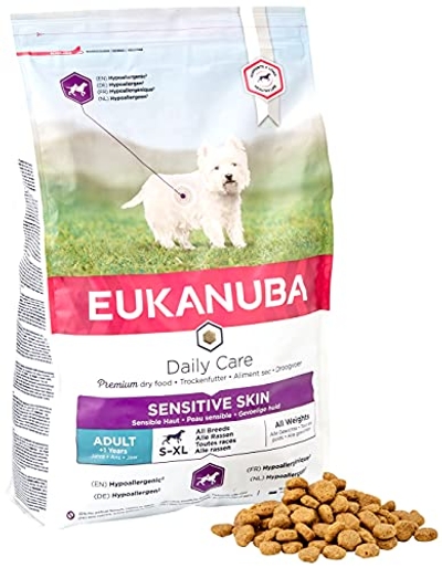 Eukanuba Daily Care Sensitive Skin Hondenvoer, droogvoer voor honden met gevoelige huid, hyoallergeen voer met vis, 2,3 kg - hondenbrokken