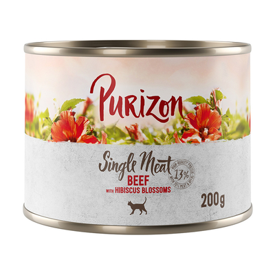 Purizon Single Meat 12 x 200 g - Rund met hibiscusbloesem - natvoer katten
