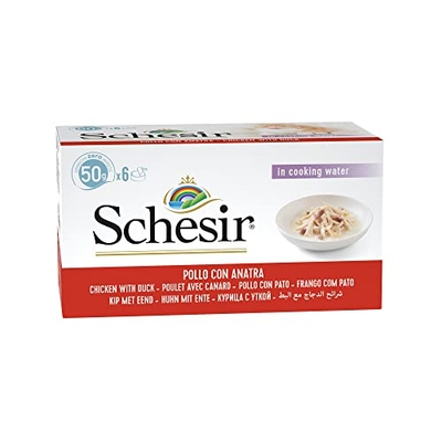 Schesir Cat Natural kippenfilet met eend, kattenvoer nat, 8 x 6 blikjes x 50 g - natvoer katten