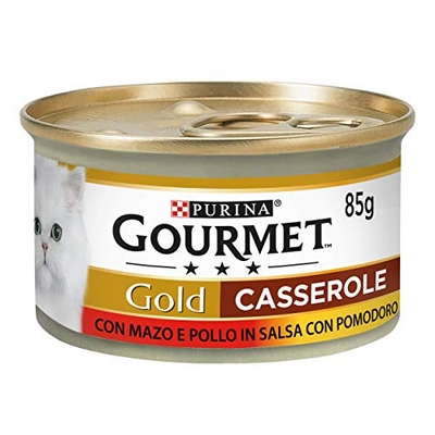 Purina Gourmet Gold Ovenschotels natte katten met rundvlees en kip in saus met tomaten, 24 blikjes à 85 g - natvoer katten