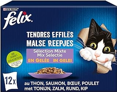 PURINA Felix malse taps toelopende vlees en vis gelei kattenvoer 12 x 85 g - natvoer katten