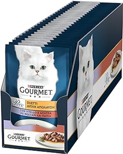 Purina Gourmet Parelduetten met vlees, natvoer voor katten met kalf en eend, 26 zakken à 85 g - natvoer katten