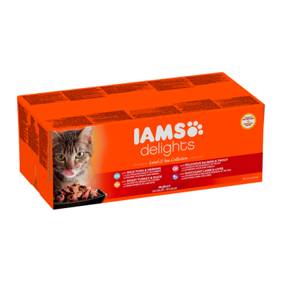 IAMS Delights Adult Cat Natvoer - Land & Sea Collection - Gelei - 48 x 85 g - natvoer katten