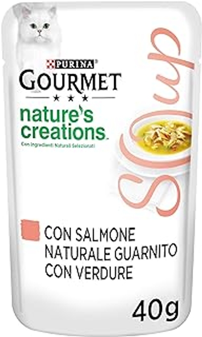 Gourmet Nature's Creations Soup Kattenvoer, Kattensoep met Zalm, gegarneerd met Groenten - 32x40g - 32 portiezakjes; 1,28kg - natvoer katten