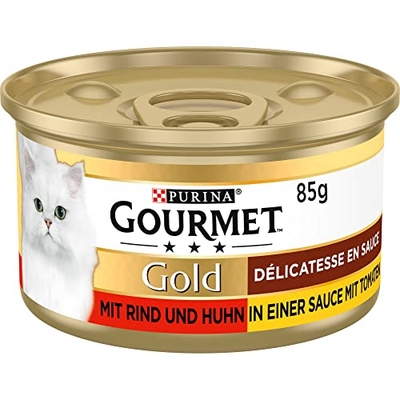 Gourmet Gold Luxe Mix Kattenvoer, Natvoer met Rund in een Saus met Tomaten - 12x85g - (12 blikjes; 1,02kg) - natvoer katten
