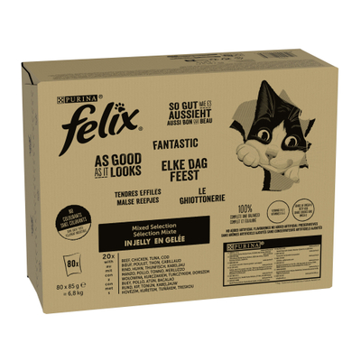 Purina Felix Elke Dag Feest - Mix Selectie in Gelei - 80 x 85 g - natvoer katten