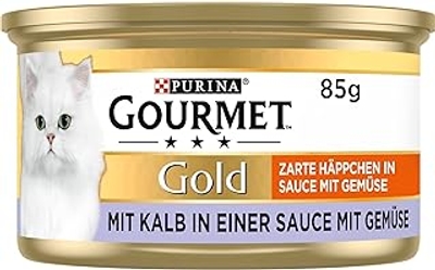 Gourmet Gold Fijne Hapjes in Saus Kattenvoer, Natvoer met Kalf in een saus met Groenten - 12x85g - (12 blikjes; 1,02kg) - natvoer katten