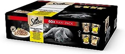 Sheba Selectie in saus, kip, kalkoen, eend en gevogelte, compleet natvoer voor volwassen katten, 60 zakjes à 85 g - natvoer katten