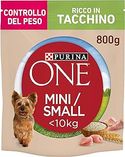 Purina One Mini < 10 kg gewichtscontrole kroketten voor kleine honden, rijk in kalkoen met rijst, 8 verpakkingen van 800 g - hondenbrokken