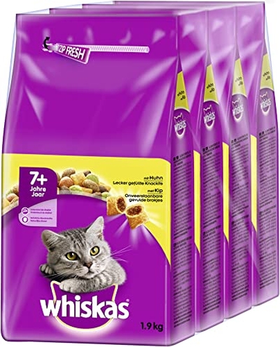 Whiskas kattenvoer droogvoer Senior 7+ met kip, verschillende pakketten, kip, 6 x 1,9kg - natvoer katten