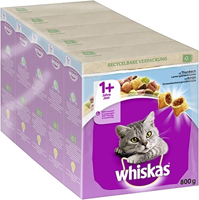 Whiskas Adult 1+ droogvoer tonijn, 5x 800 gram - kattenbrokken