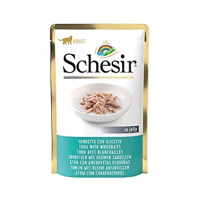 Schesir, Natvoer voor volwassen katten met klei, met alicette van zachte gelei, totaal 1,7 kg (20 zakken à 85 g) - natvoer katten
