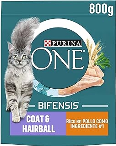 Purina One Bifensis Speciaal voer voor katten, leer en vacht, kip, muesli, 8 verpakkingen van 800 g - kattenbrokken
