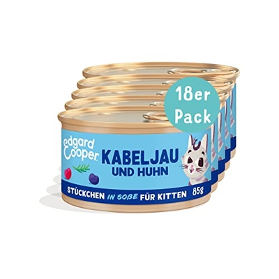 Edgard & Cooper Stukjes in saus, kabeljauw/kip, 18 x 85 gram - natvoer katten