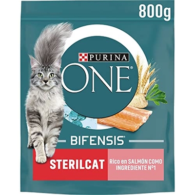 Purina One Bifensis Sterilcat Kroketten voor katten, gesteriliseerd, zalm en tarwe, 8 verpakkingen van 800 g - kattenbrokken
