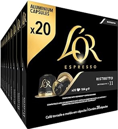 L'OR Espresso Koffiecups Ristretto 200 Ristretto Koffie Capsules - Geschikt voor Nespresso* Koffiemachines - Intensiteit 11/12 - 100% Arabica Koffie - UTZ Gecertificeerd - 10 x 20 Cups