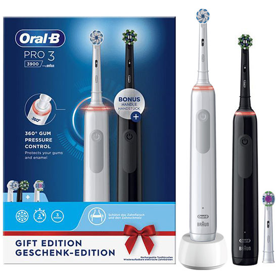 Oral-B  opzetborstels - Oral-B PRO 3 3900 White + Extra Body Black + 1 extra opzetborstel stuks