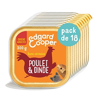 Edgard & Cooper Hondenbox Patée voor volwassenen, zonder granen, natuurlijk voer, 18 x 300 g, kip en kalkoen, vers, gezonde en lekkere voeding, hoogwaardig eiwit - hondenbrokken